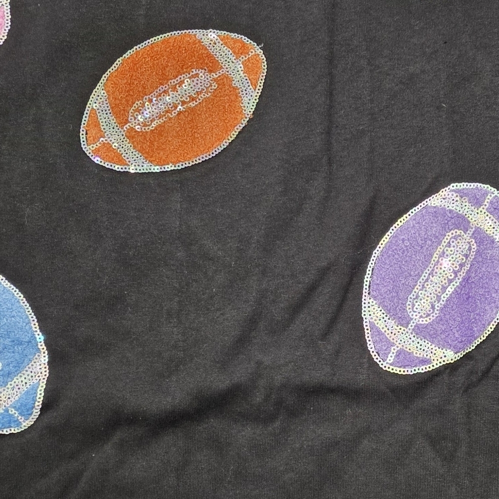Peach Love Colorful Patch Football Oversized Women's Top New In Poly PTP 30 MED - Picture 4 of 7